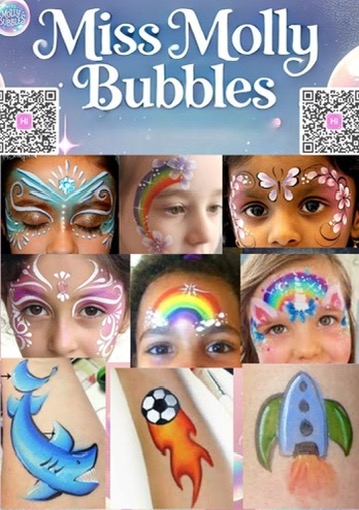 Examples of Miss Molly’s face and arm painting designs
