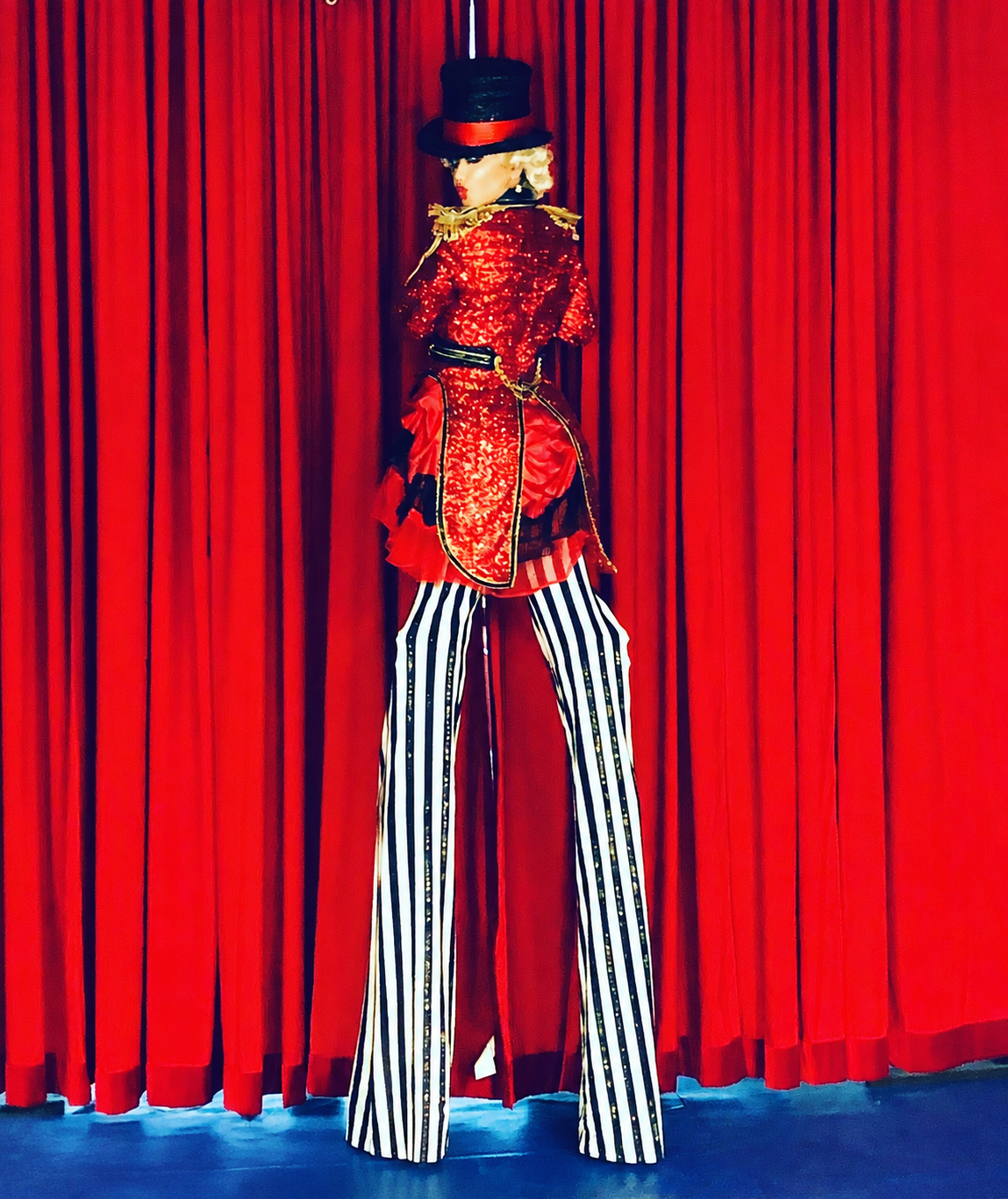 Ring Master Molly on stilts